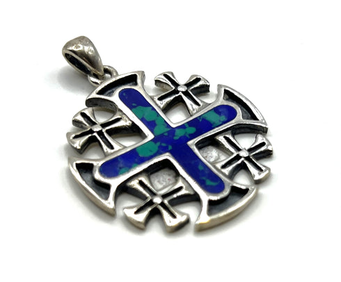 Sterling Silver with Stone of Israel Jerusalem Cross Pendant